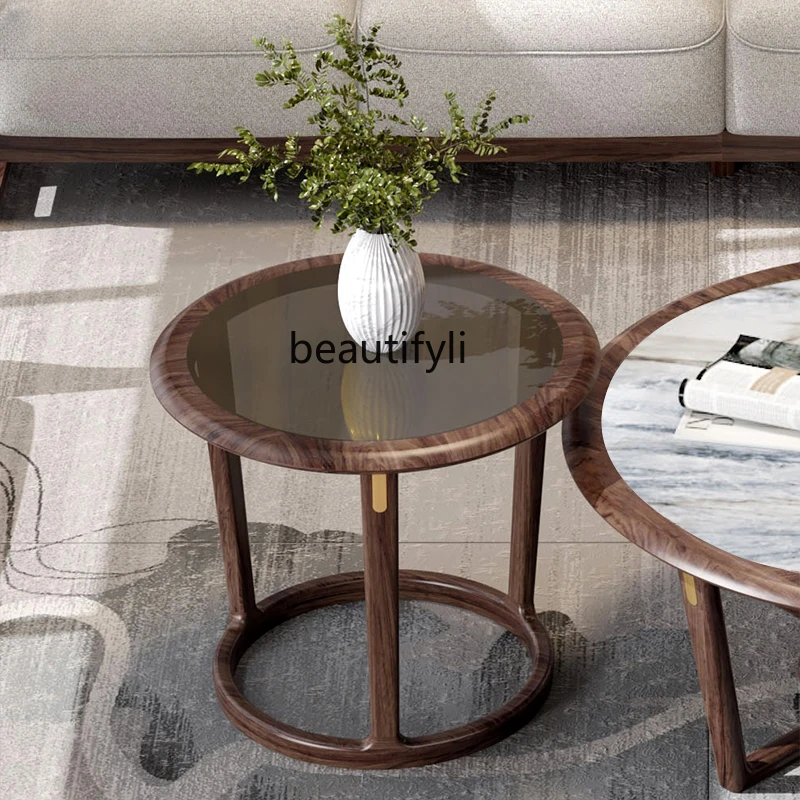 

Solid Wood round Coffee Table Sofa Corner Table New Chinese Style Living Room Ugyen Wood round Leisure Table