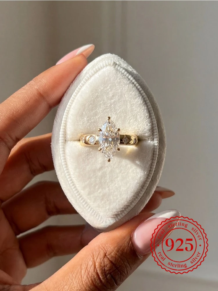 925 Sterling Silber Eleganter Modischer Marquise-Zirkon-Ring für Frauen Jubiläum Hochzeit Luxus Hochwertiger Edel-Schmuck – Detail 1
