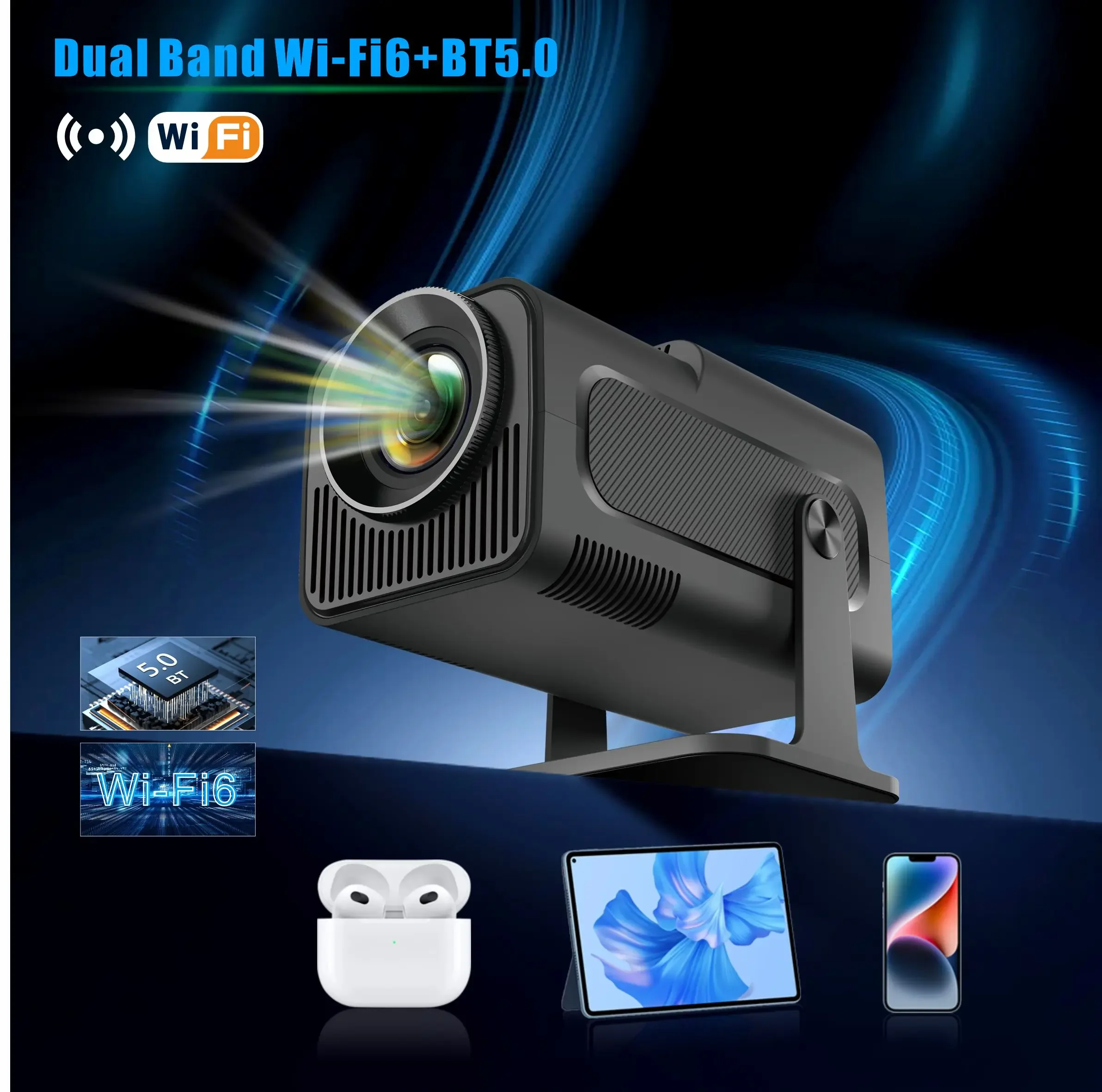 FGHGF Android 11 4K Projector Dual WiFi6 HY320 300ANSI BT5.0 1920*1080P Upgrated 180&deg; Rotatable Cinema Outdoor portable projetor