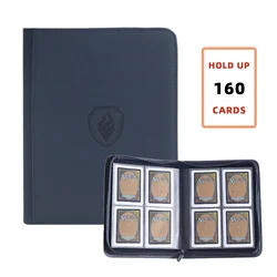 Premium PU Leather Trading Card Binder with 4 - Pocket Double - Sided Album - Holds 160 Cards (Dark blue - 160 cards)