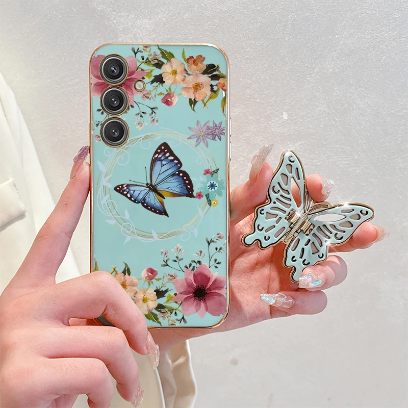 Elegant Floral & Butterfly Plating Phone Case Cover