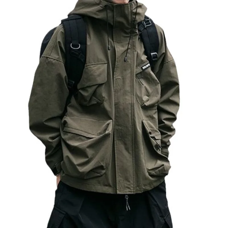Men\'s Safari Style Outdoor Hard Shell Hooded Jackets 2024 New American Retro Classic Windbreaker Waterproof Mountaineering Coats