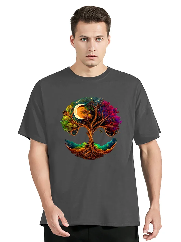 Футболка Мужская/Женская хлопковая оверсайз с рисунком лунного фазы и дерева жизни