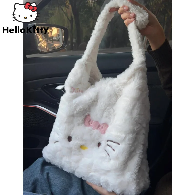 

Sanrio Hello Kitty Plush Casual Tote Bags Soft Aesthetic White Handbags Women Versatile Shoulder Bag Y2k Girl Lolita Bag Kawaii