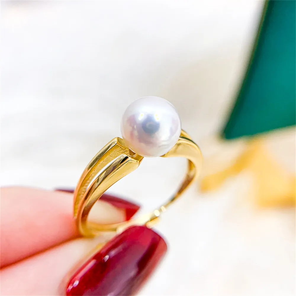 

DIY Pearl Accessories S925 Sterling Silver Ring Empty Holder K Gold Edition Ring Silver Jewelry Holder Women's 7-10mm Beads