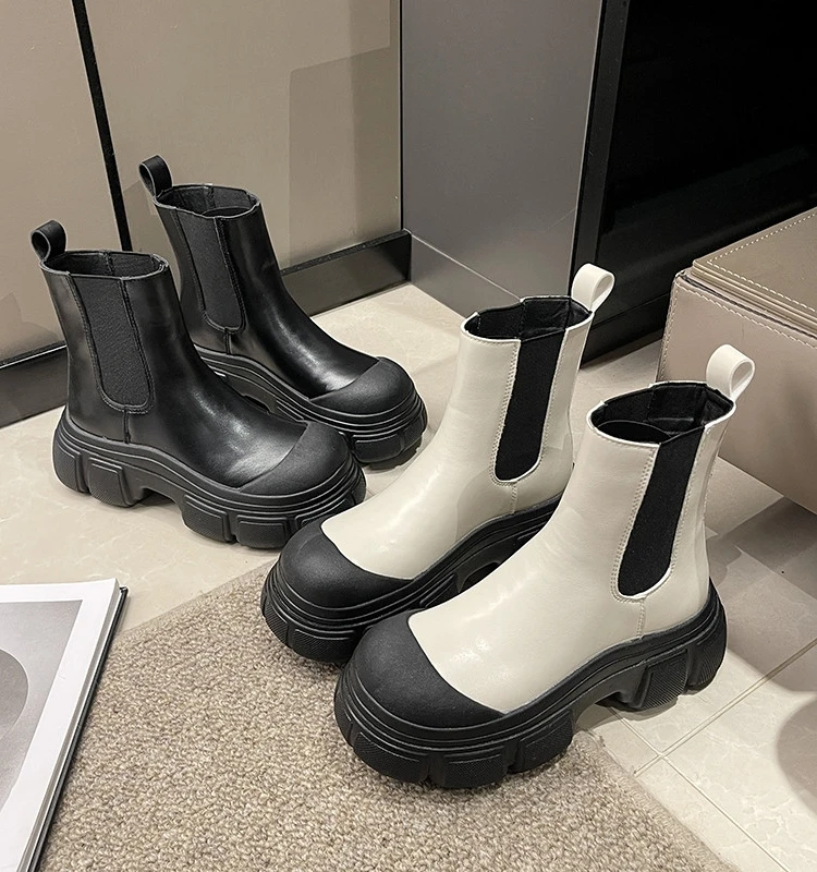 

Женские ботинки в Стиле Лолита, зимние ботинки на платформе, с круглым носком, кожаные эластичные сапоги до щиколотки, 2023