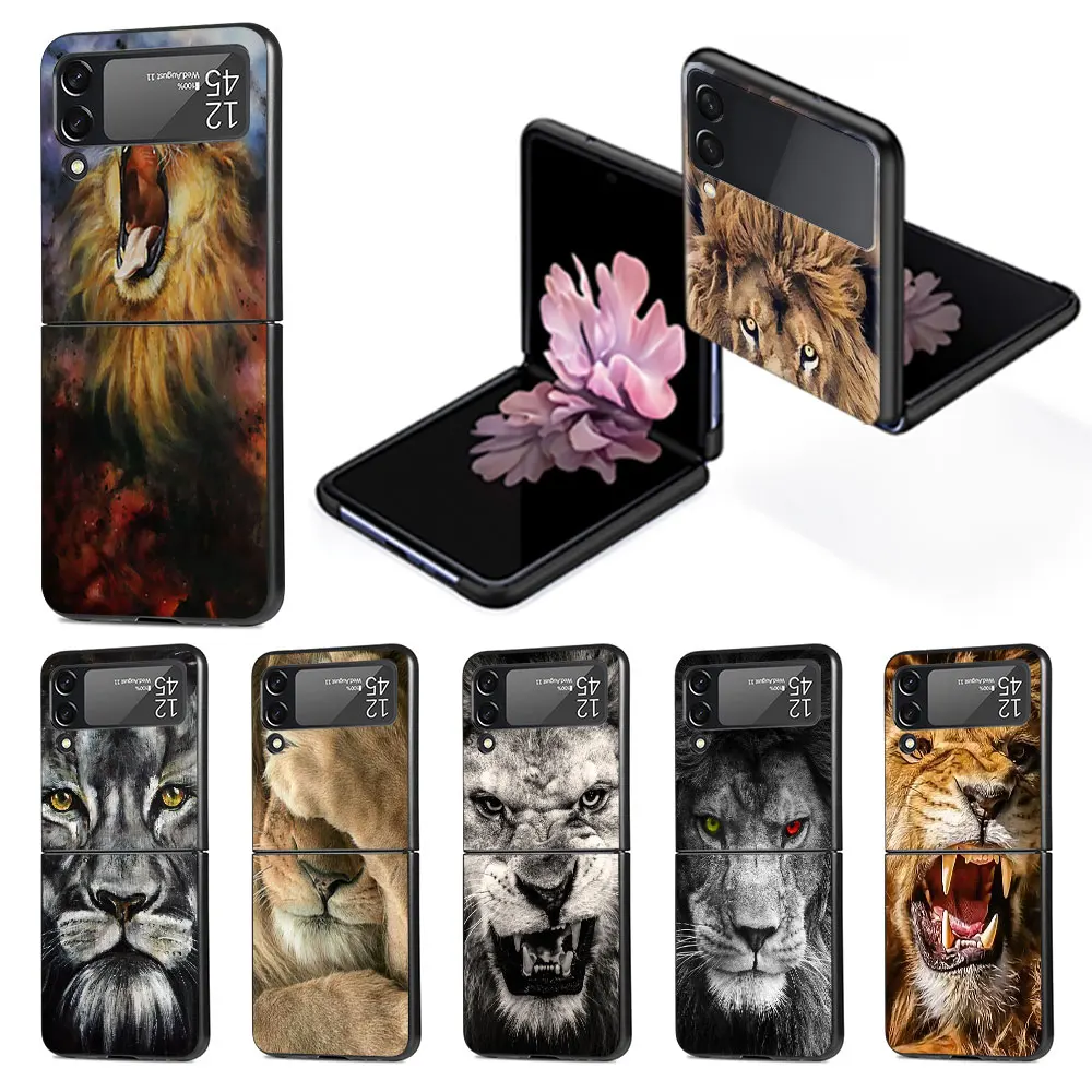 Lion Alpha Maschio Cub Funda Per Samsung Galaxy Z Flip 4 3 5G Custodia Rigida Per Pc Flip4 Flip3 Cover Pieghevole Nera Zflip3 Zflip4
