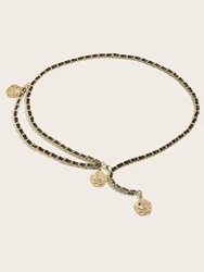 Elegant Metal Waist Chain Belt with Floral Pendant (Gold black)
