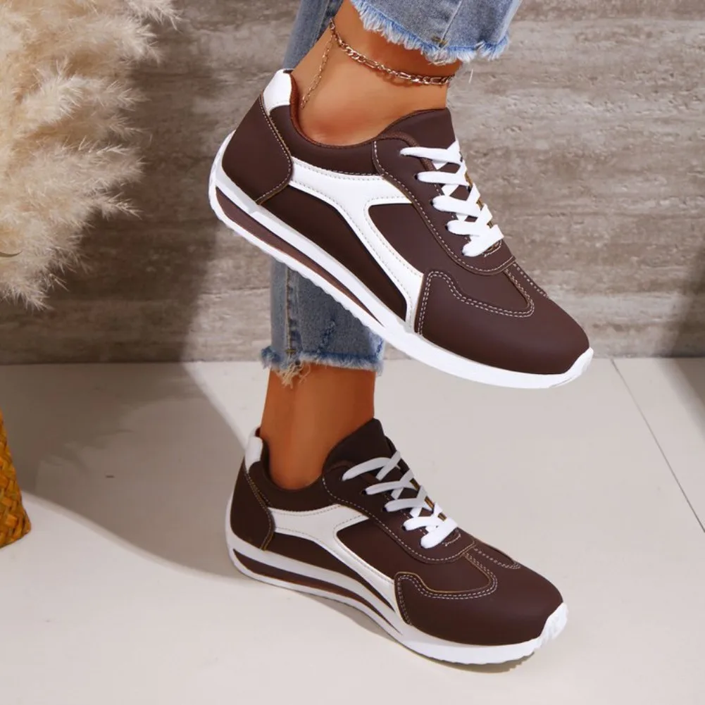 Women's Shoes 2025 New Front Lace-up Women's Vulcanize Shoes Fashion Color Matching Hot Sale Round Head Comfortable Casual Shoes