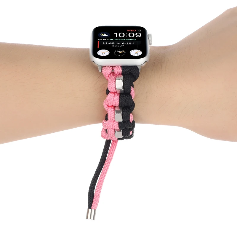 Strap for Apple Watch Band series 7 45mm 41mm Iwatch 5 6 4 3 44mm 40mm 42mm 38mm Outdoors Survival Rope Sport Braided Wristbelt