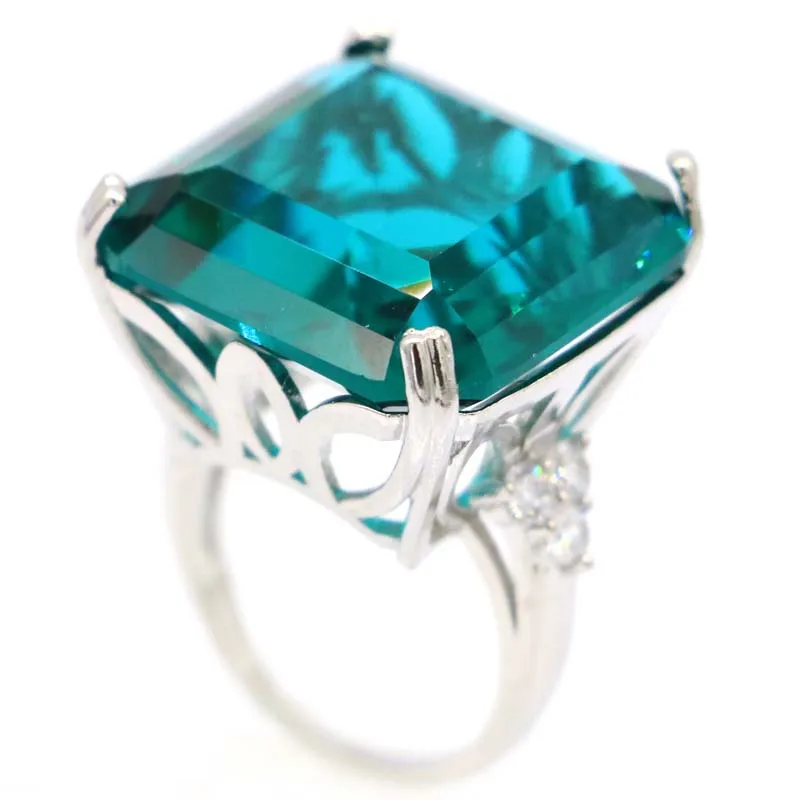 

14g 925 SOLID STERLING SILVER Ring Big Gemstone Rich Blue Aquamarine Red Blood Ruby Women