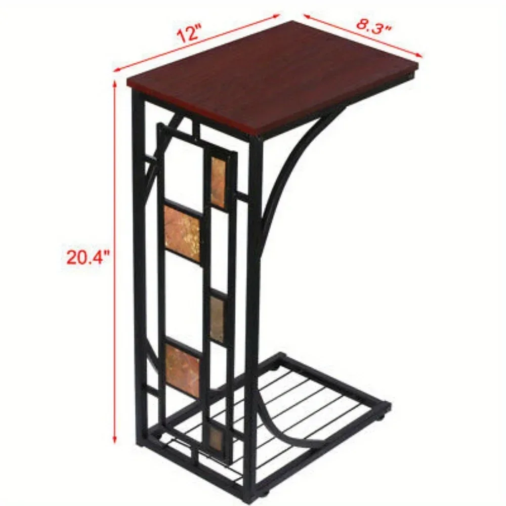 C Shaped End Table for Living Room Sofa Side Table Coffee Snack Tray