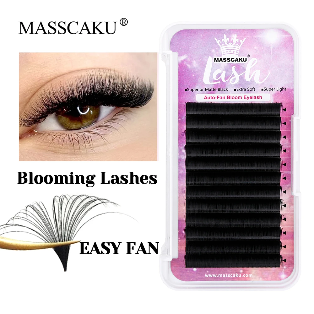MASSCAKU Großhandel Alle Größen 0,05/0,07 mm Dicke Eine Sekunde Blooming Lash 3D-Effekt Langlebige Auto Flowering Lashes auf Lager