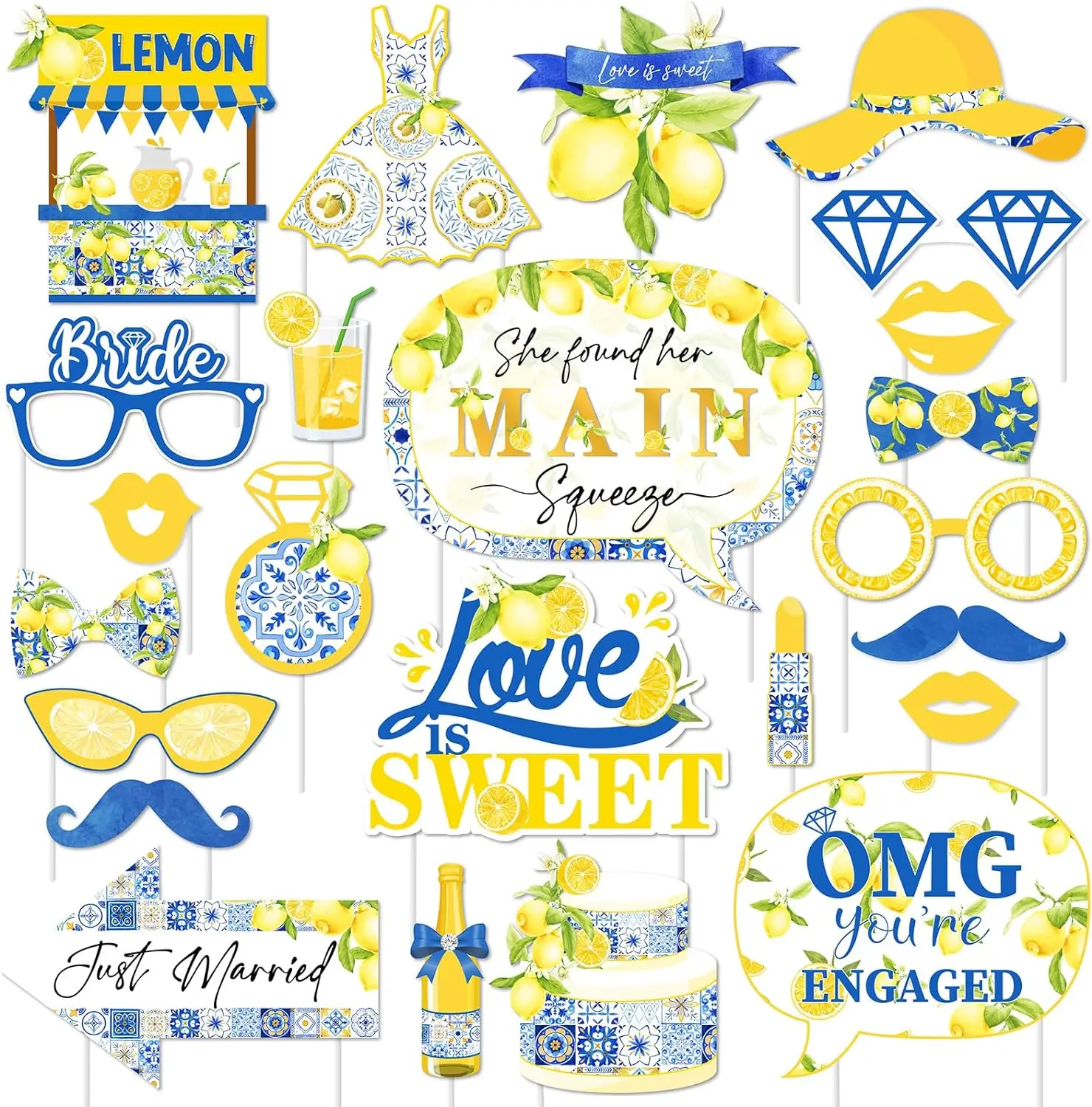 She Found Her Main Squeeze Photo Booth Props Tile and Lemon Bridal Shower Decor Capri Lemon Theme Party Supplies party photo props