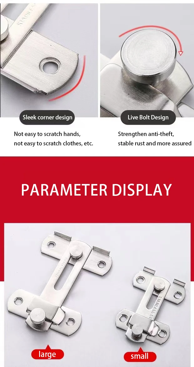 Description Picture 5 of item90 Degree Stainless Steel Door Hasp Anti-rust Safe Door Bolt Lock Buckle Security Sliding Door Chain Locks for Hardware