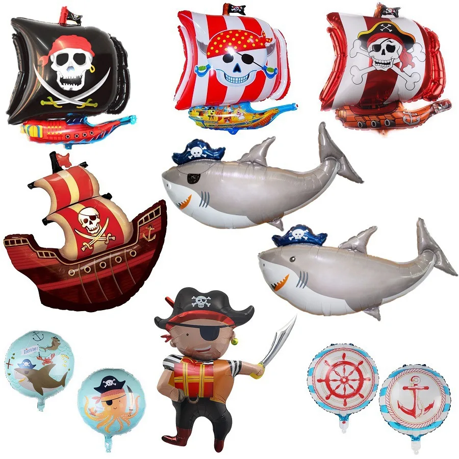 

One Piece Pirate Ship Shark Ball Children's Birthday Party Cartoon Decoration Scene Layout Aluminum Film Aluminum Foil Balloon