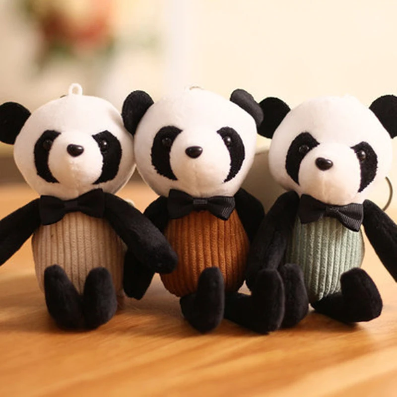 

16cm Vintage Long-leg Panda Plush Doll Pendant Stuffed Doll Keychain PP Cotton Decor Accessories