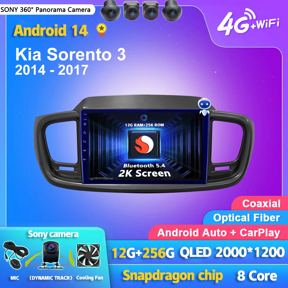 

Android 14 Carplay Auto Car Radio Multimedia Player For Kia Sorento 3 2014-2017 Navigation Autoradio GPS Stereo 2din Head Unit
