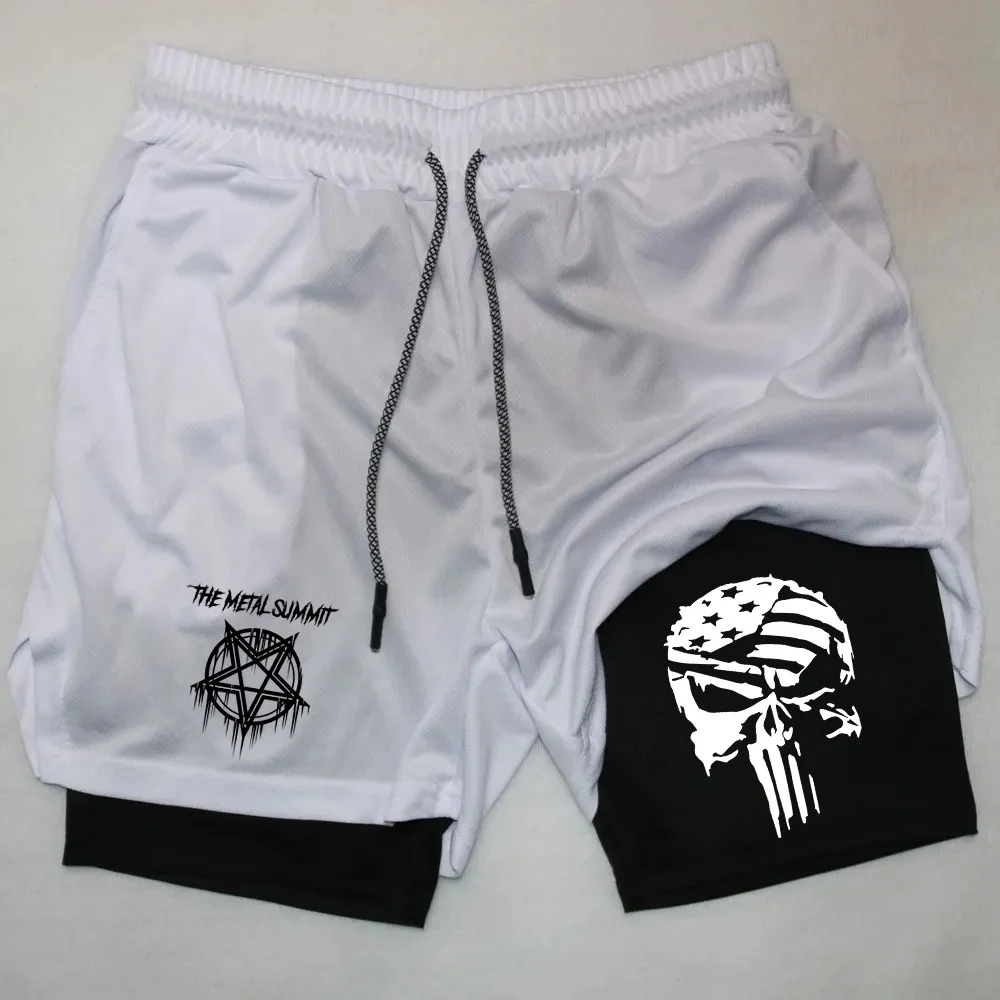 Men Anime Double Layer Shorts Gym Workout Printed Sports Multi-Performance Training Quick-Drying Jogging Pants Towel Pants M-3XL 4