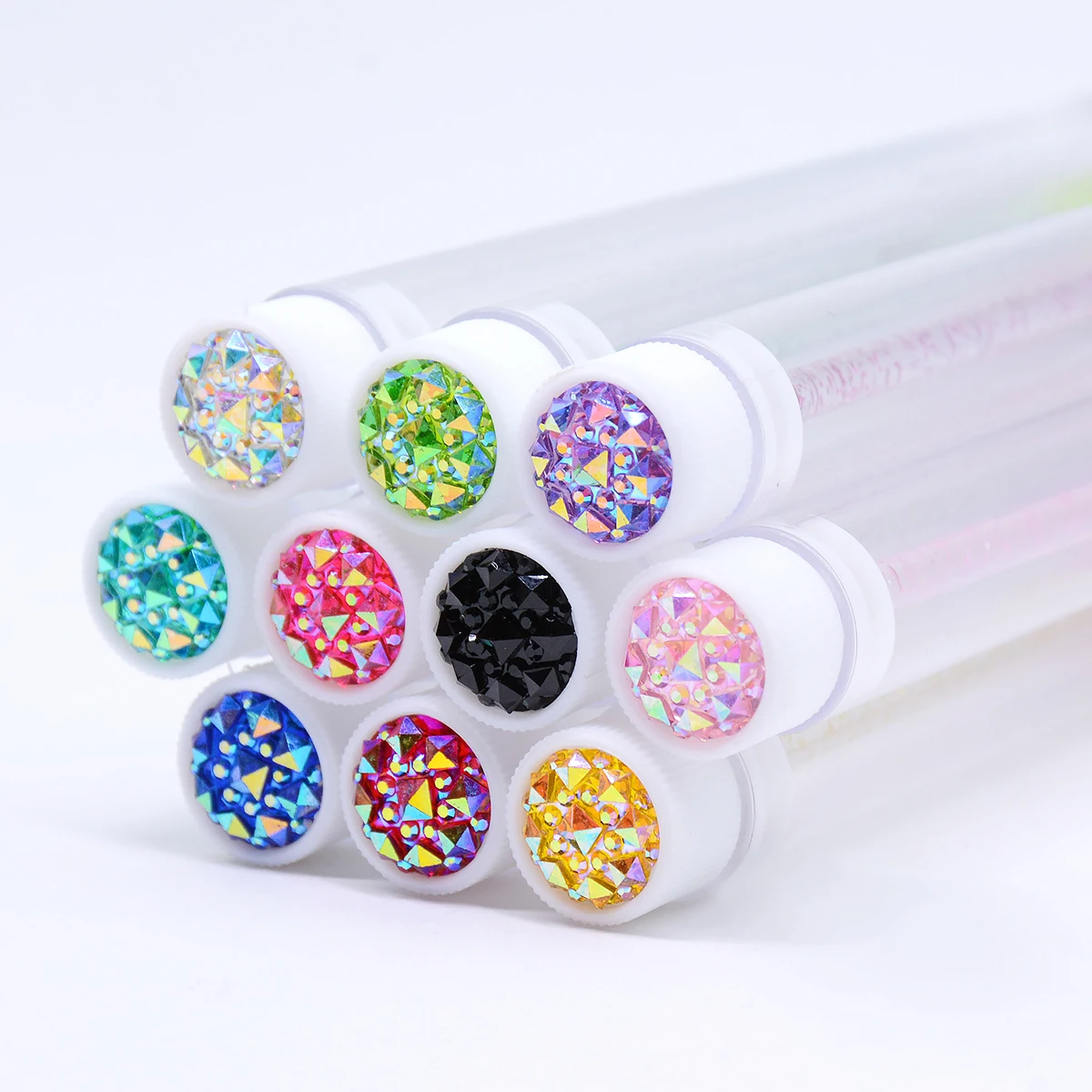 50-Pack Crystal Eyelash and Eyebrow Brush Set with Storage Tubes
