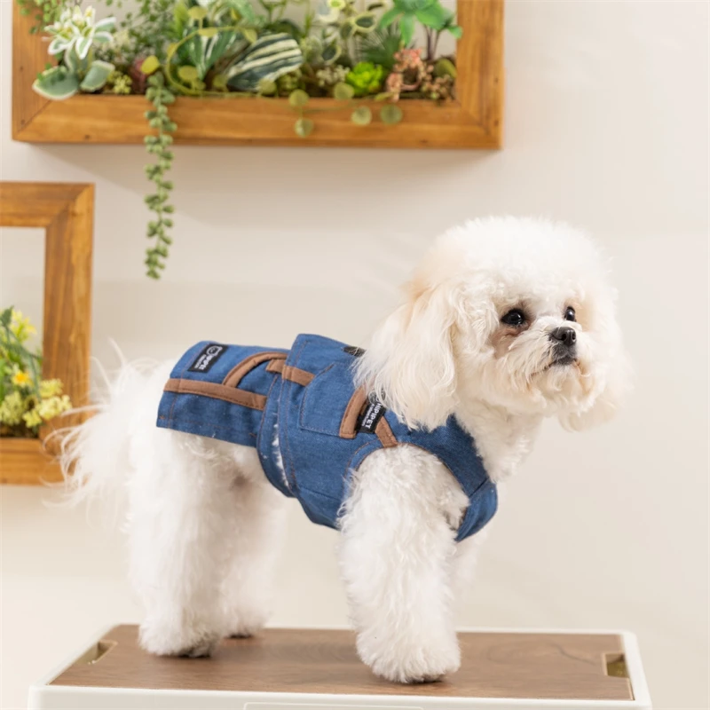2피스 데님 애완견 조끼 스커트 세트 봄 여름 카우보이 의류 소형 중형 강아지 ..