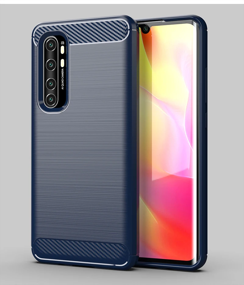For Xiaomi Mi Note 10 Lite Case Rubber Bumper Carbon Fiber Cover