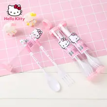 

Hello Kitty Adults and Children Long Handle Dinner Fork Spoon Fork and Spoon Set Cartoon Cute Portable Tableware with Box