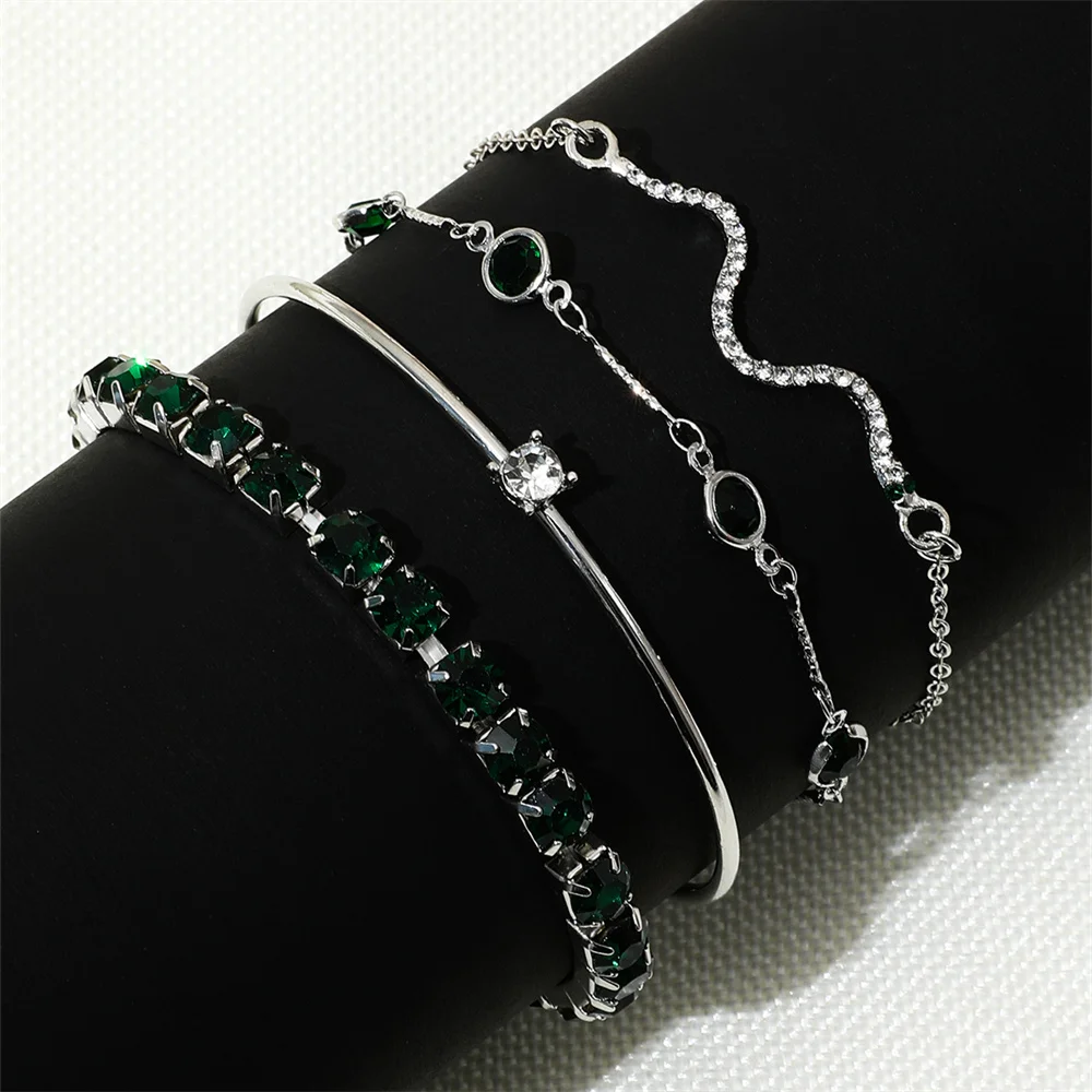 4Pcs/Set Fashionable Snake Imitation Gemstone Bangle Rhinestone Full Metal Bracelet For Birthday Party Christmas Gift For Women