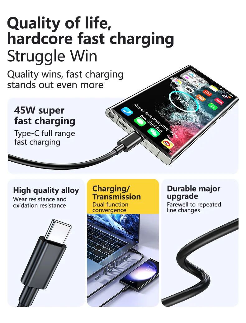 Original PD Cable For Samsung S22 S21 S20 FE S23 Ultra 45W Super Fast Charging A52 A53 A54 5G Note 20 Uitra 25W USB Type C Cable