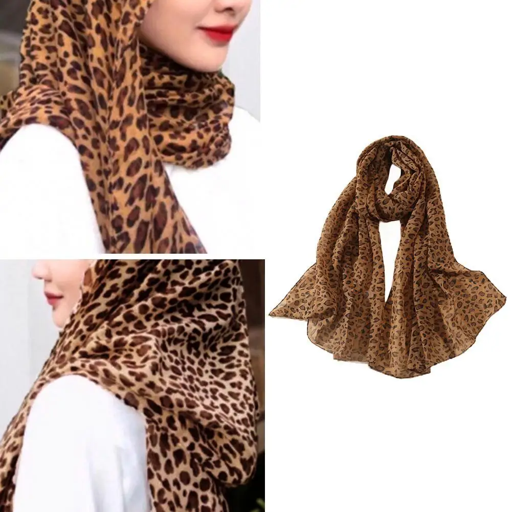 Bufanda de gasa con estampado de leopardo para mujer, chal fino para mujer árabe, elegante, versátil y transpirable