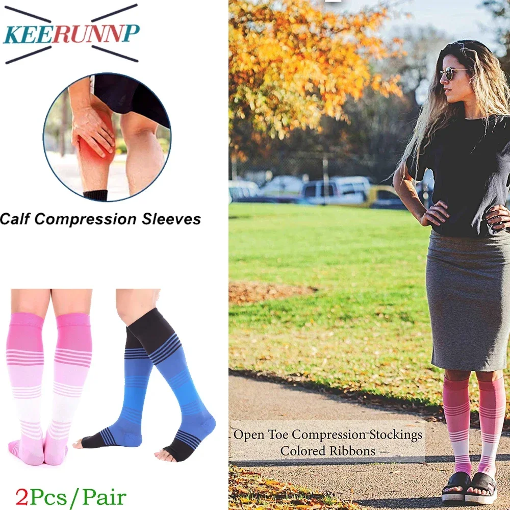 

1Pair Toe Compression Socks for Women Men - 20-25mmHg Toeless Graduated Calf/Shin Compression Socks Sleeves for Swelling Running