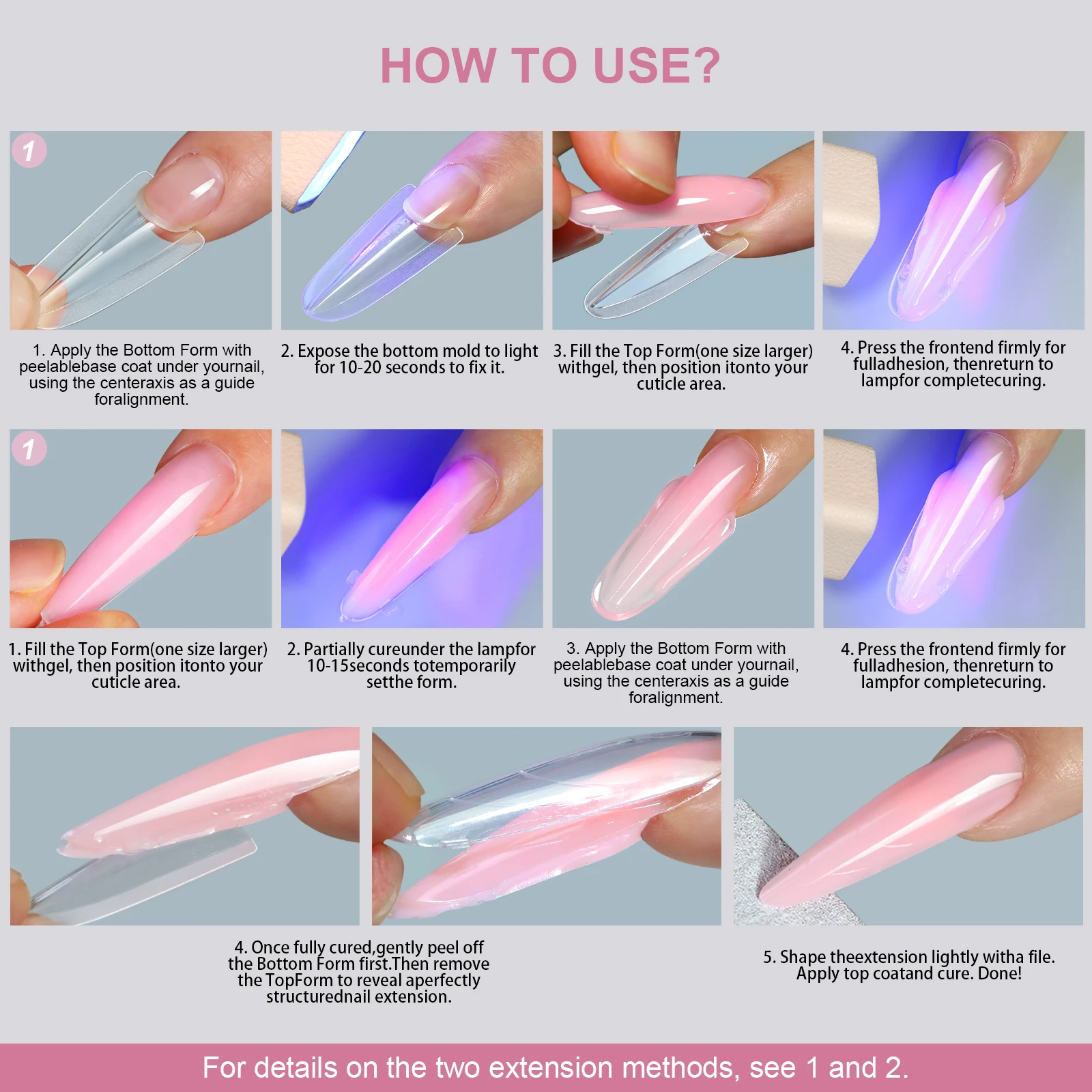 Professional Dual Nail Extension Forms 256 Pcs Kit Top Bottom Mold_voghion.com