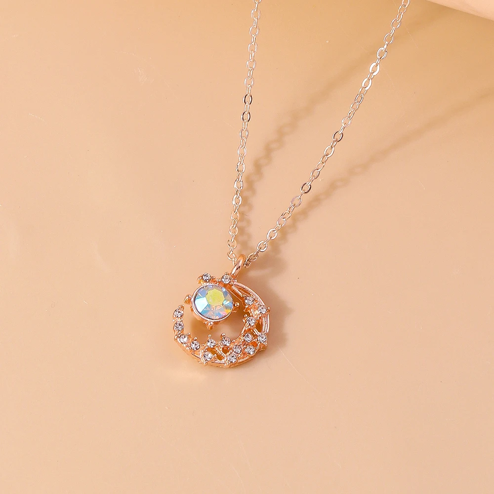 Aihua Mode Frauen Kristall Zirkon Cresent Mond Anhänger Halskette für Mädchen Partei Schmuck Einfache Ins Schlüsselbein Kette Halskette – Detail 3