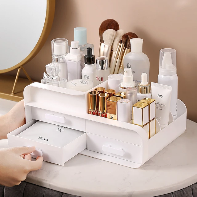 Organizador de almacenamiento de cosméticos, caja de almacenamiento de  maquillaje con cajones, soporte para lápiz labial, organizador de papelería  de gran capacidad - AliExpress