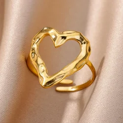Gold Heart Stainless Steel Vintage-Inspired Women's Ring - Elegant Wedding & Prom Jewelry Gift - Diameter 17mm (7)