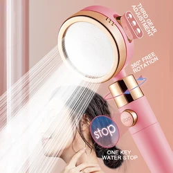High Pressure Rain Shower Head Shower Head Water Saving Flow 360 Degrees 3 Modes Rotating Adjustment Bathroom Pink Shower Head