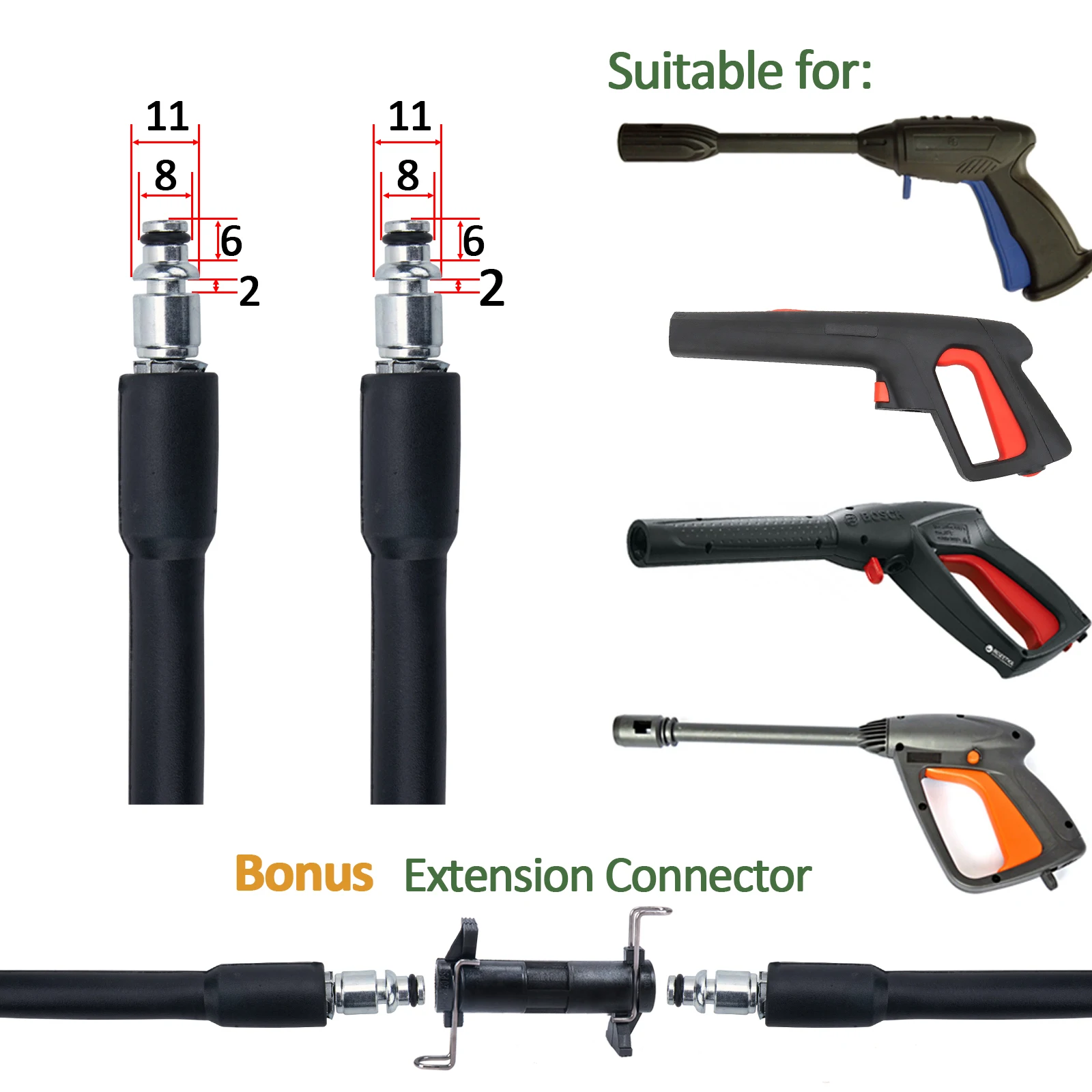 10 m Pressure Washer Hose High Water Cleaning Hose Pipe Cord Car Washer Extension Hose for Bosch High Pressure Cleaner 6