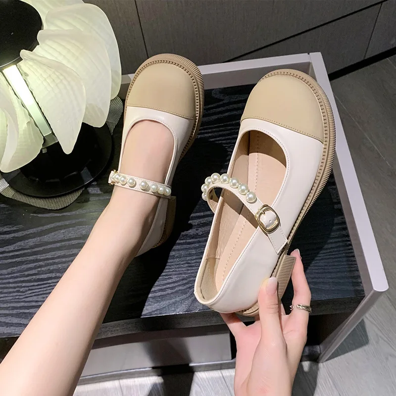 2023 Spring New Women's Leather Shoes Fashion Pearl Design Korean Version of Mary Jane Casual Loafer Flat Women's Shoes
