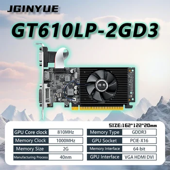 JGINYUE GT610 2GB GDDR3 PCIeX16 2.0 GeForce VGA HDMI DVI 64Bit 1800MHz GT610 GPU Graphics Card Daily Office/TV STB/Monitor