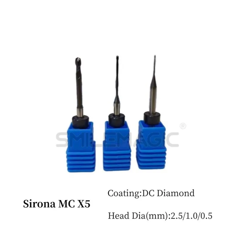 

Sirona MC X5 DC Milling Burs Compatible with Sirona MCX5 Zirconia CADCAM for Milling Dental Zirconia 2.5/1.0/0.5mm