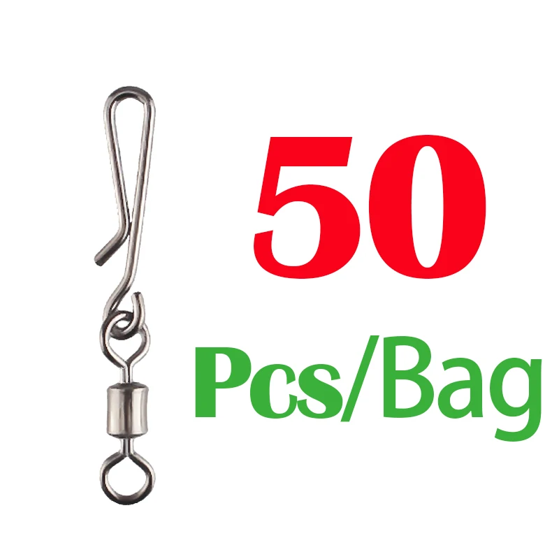 

50pcs Rolling Swivel With Hanging Snap Fishing Tackle Fishhooks Lure Line Bait Fishing Connector Carp Solid Rings Swivels