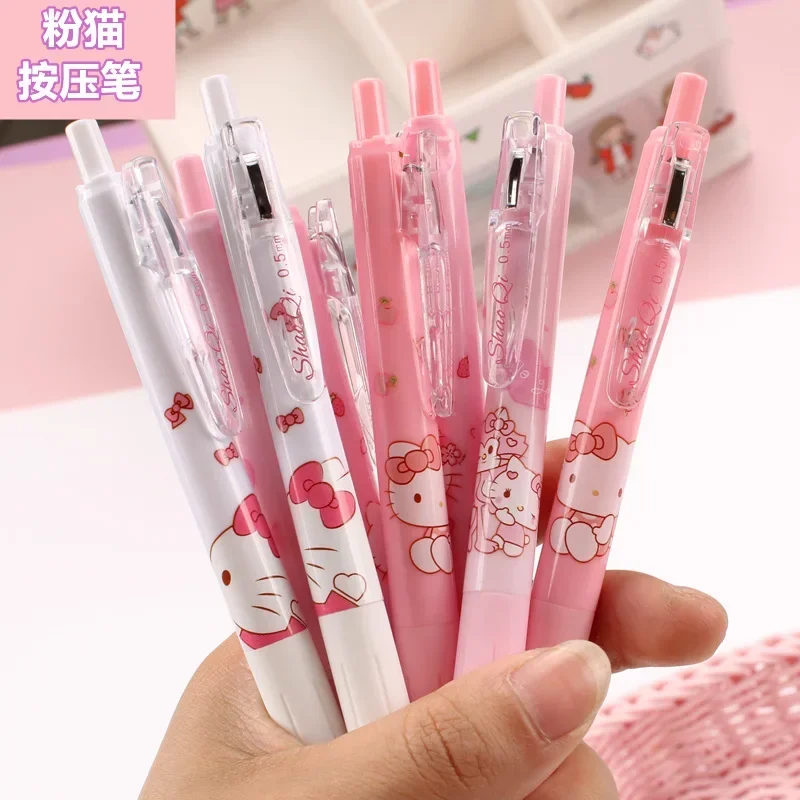 Sanrio 12pcs Gel Pen Cartoon Cinnamoroll Hello Kitty Kuromi Student School Supplies 0.5mm Black School Office Stationery Supply