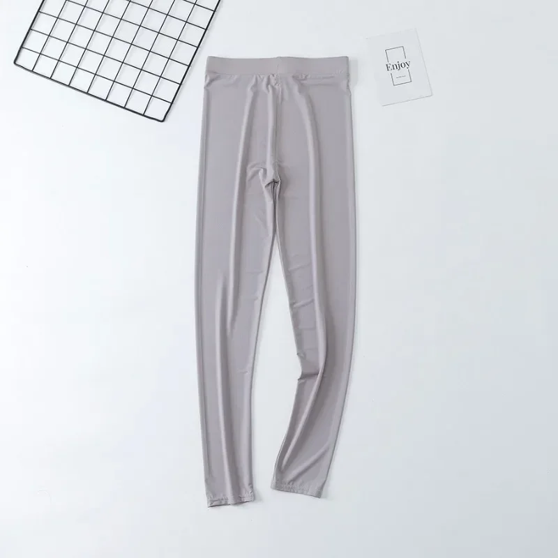 Summer Ice Silk Leggings Women Nylon Thin Style Leggings High Waist Stretchy Pencil Pants Sports Casul Big Size Leggings 5