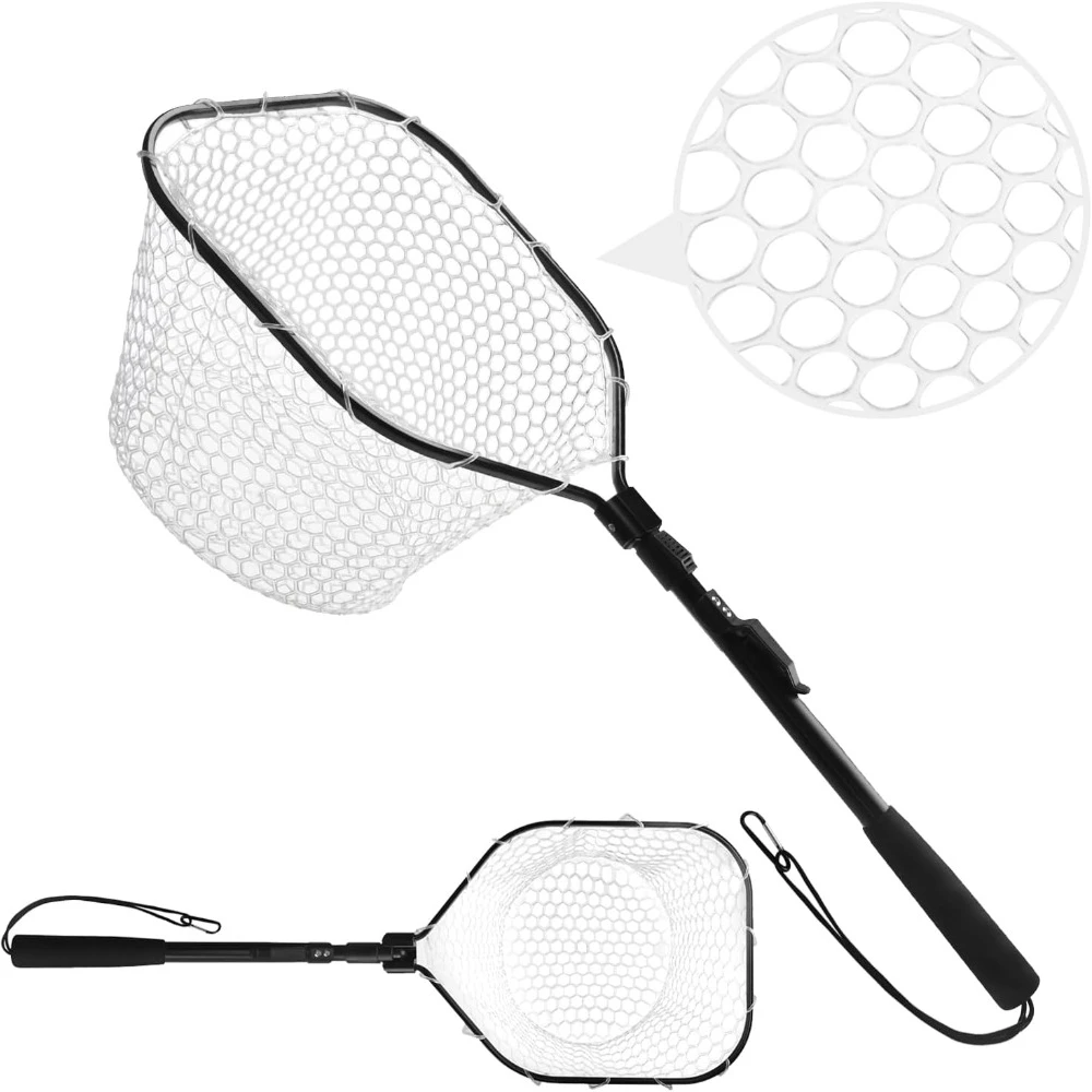 Fly Fishing Landing Net Soft Rubber Mesh Catch Release Fish Net Lightweight Portable Landing Net with Aluminum Handle Frame 1