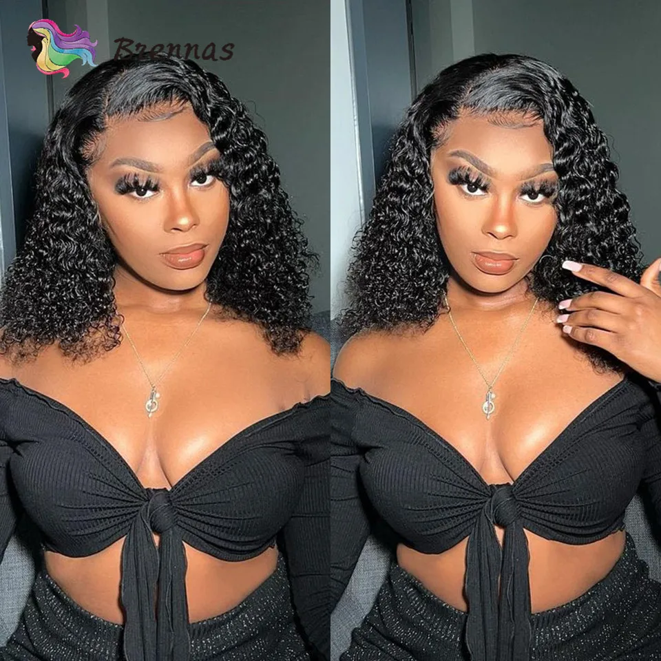 

Glueless Curly Bob Wig Human Hair Brazilian Curly Human Hair Bob Wig Natural Color Preplucked HD Lace Curly Human Hair Lace Wigs
