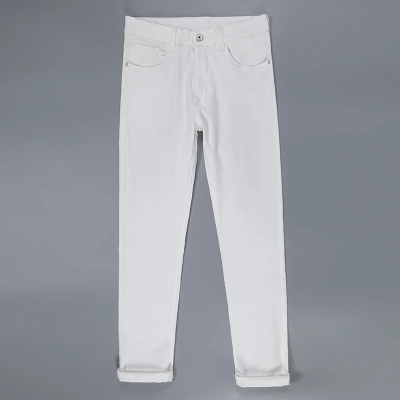 2022 ALL White Colors  Classic Elasticity Denim Trousers Male Brand Pants New Men\'s Straight Fit Pure Jeans Fashion Casual