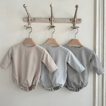 2025 Autumn New Baby Casual Striped Bodysuit Newborn Cotton Long Sleeve Jumpsuit For Boy Girl Infant Clothes 0-24M