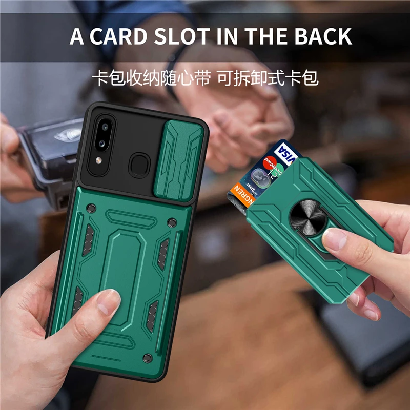 For Samsung Galaxy A20 A21S A30 A30S A31 A50 A50S A51 A71 Case Anti-drop Armor Stand Ring Slide Camera Card Slot Back Cover 3