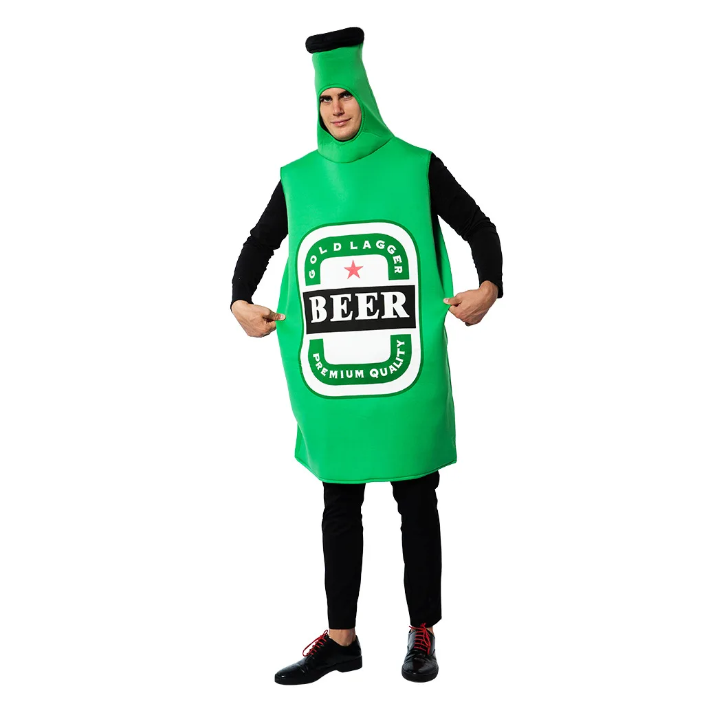 

Funny Man Green Beer Bottle Cosplay Adult Halloween Oktoberfest Costumes Carnival Purim Nightclub Bar Role Playing Party Dress