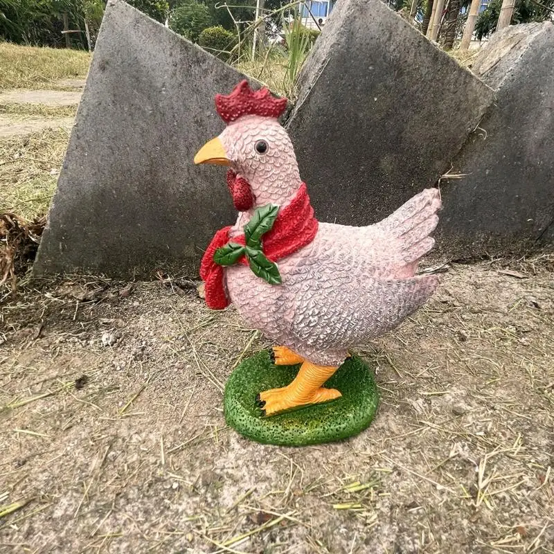 F68D Glowing Chicken with Scarf Christmas Ornaments Resin Animal Statues Decoration